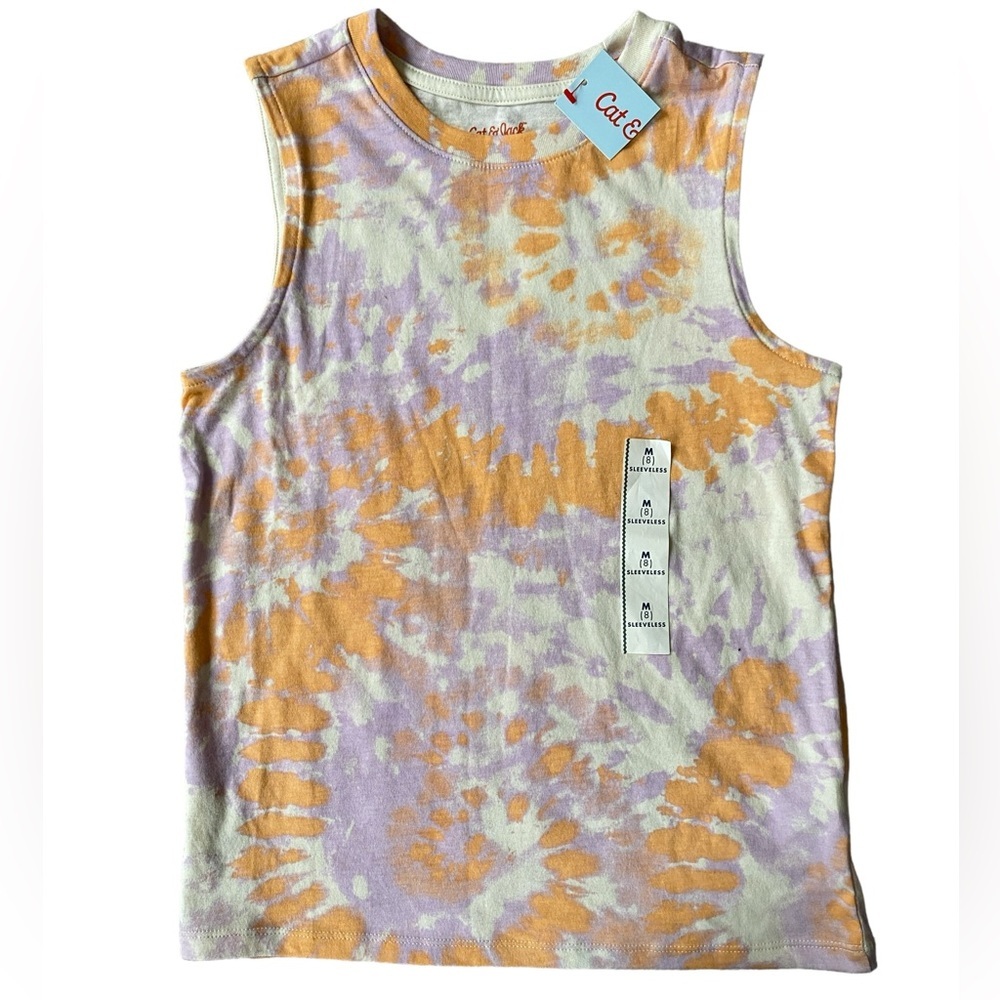 Cat & Jack girls M orange & purple watercolor print stretchy sleeveless tank top